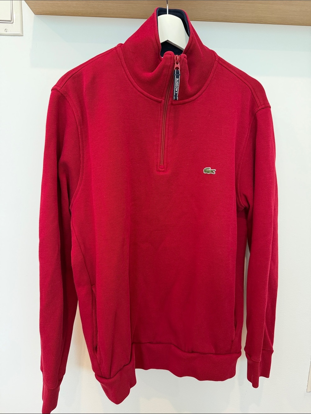 Lacoste Men’s Red Zip-Up Mock Neck Sweater